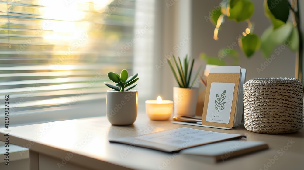 A peaceful home setting with a mental health toolkit featuring A peaceful home setting with a mental health toolkit featuring