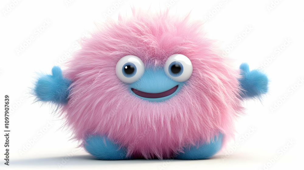 Fototapeta premium Pink Fluffy 3D Monster Illustration