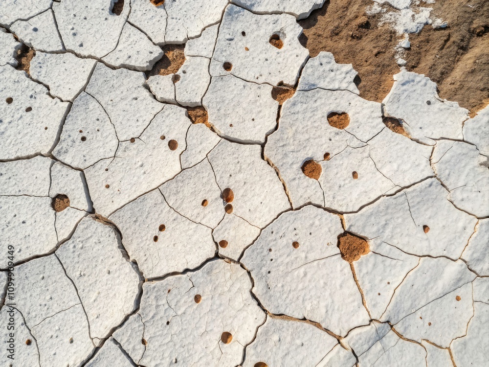 Obraz premium Cracked White Wall with Brown Cracks - Drone Photography of Weathered Surface Textures