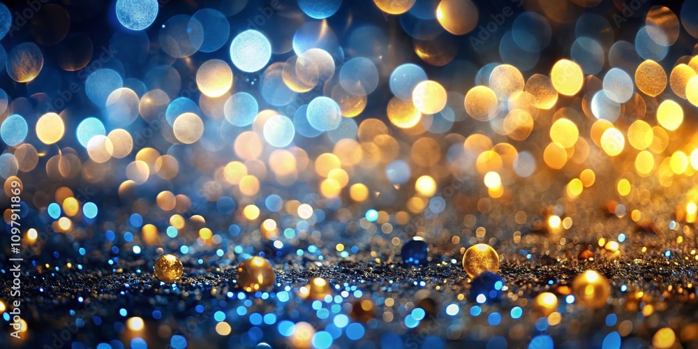 Luxurious Blue and Gold Bokeh Night Lights Creating an Elegant Party Atmosphere with Depth of Field and Hazy Golden Lights on a Dark Background Luxurious Blue and Gold Bokeh Night Lights Creating an Elegant Party Atmosphere with Depth of Field and Hazy Golden Lights on a Dark Background
