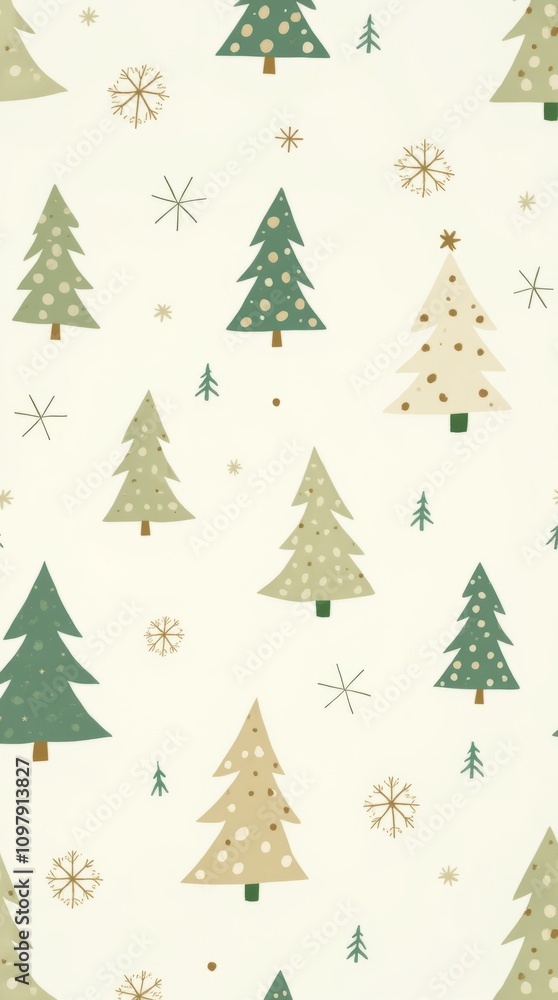 Obraz premium Festive Pattern of Christmas Trees and Snowflakes