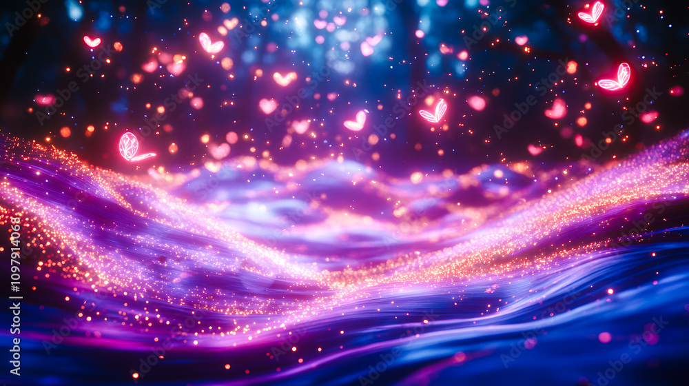 Fototapeta premium Paysage magique avec papillons ans la forêt enchantée