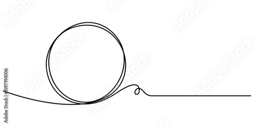 Continuous one line circle stroke, Hand drawn circle frame on white background. one line drawing vector illustration, Continuous one line drawing of scribble black circle. Round frame sketch outline