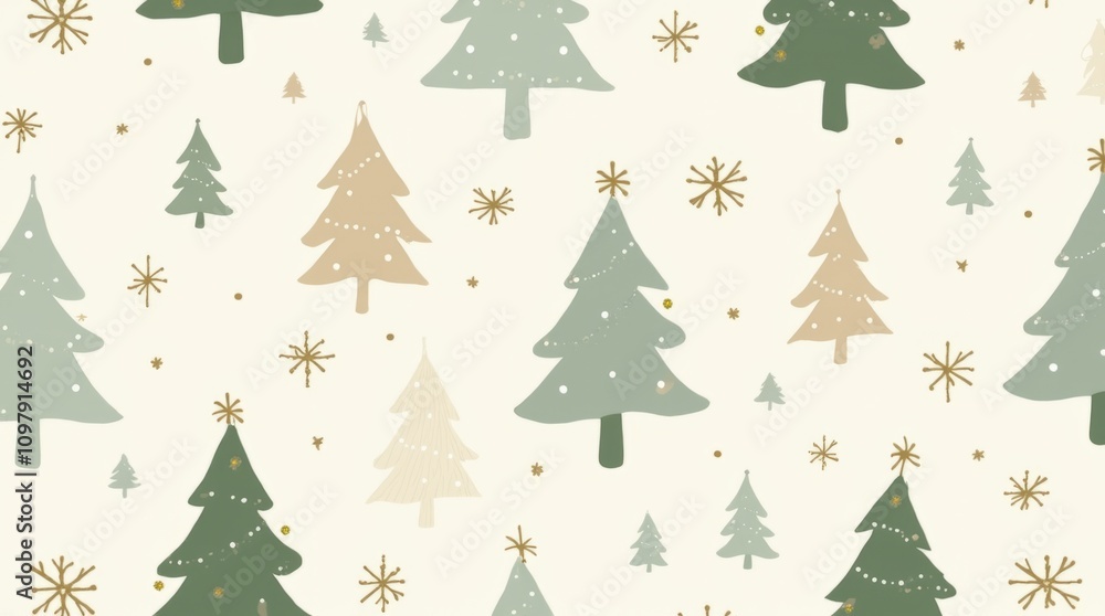 Obraz premium Festive Pattern of Christmas Trees and Snowflakes