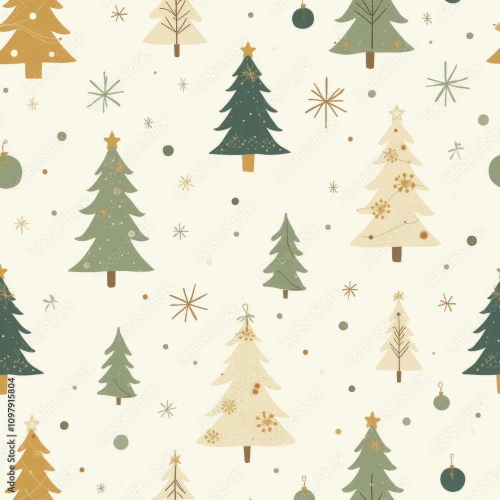 Obraz premium Festive Pattern of Christmas Trees and Snowflakes