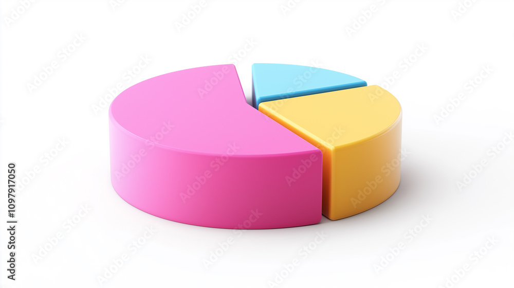 Obraz premium Simple, abstract 3D pie chart isolated on white, with floating labels - Conceptual and clean, studio light