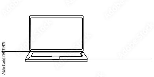 One line drawing of laptop gadget, Single line drawing of laptop gadget isolated on white background. Vector illustration continuous one line drawing, Personal computer, Laptop Single Line Icon,  pro 