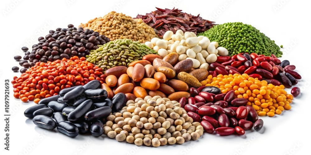 A Colorful Display of Diverse Beans on a White Background - Nature's Palette of Legumes for Culinary Inspiration A Colorful Display of Diverse Beans on a White Background - Nature's Palette of Legumes for Culinary Inspiration