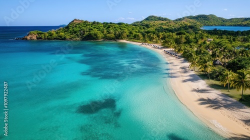 Aerial View of Pristine Tropical Beach with Turquoise Water