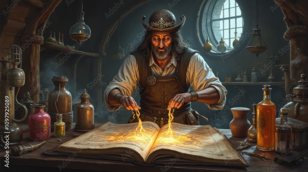A Medieval Alchemist Working in Their Lab A Medieval Alchemist Working in Their Lab
