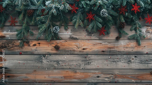 Festive Christmas decoration on a wooden background, high-resolution photography, warm colors, holiday theme, natural texture, cozy atmosphere, sharp focus, creative composition, stock photo.