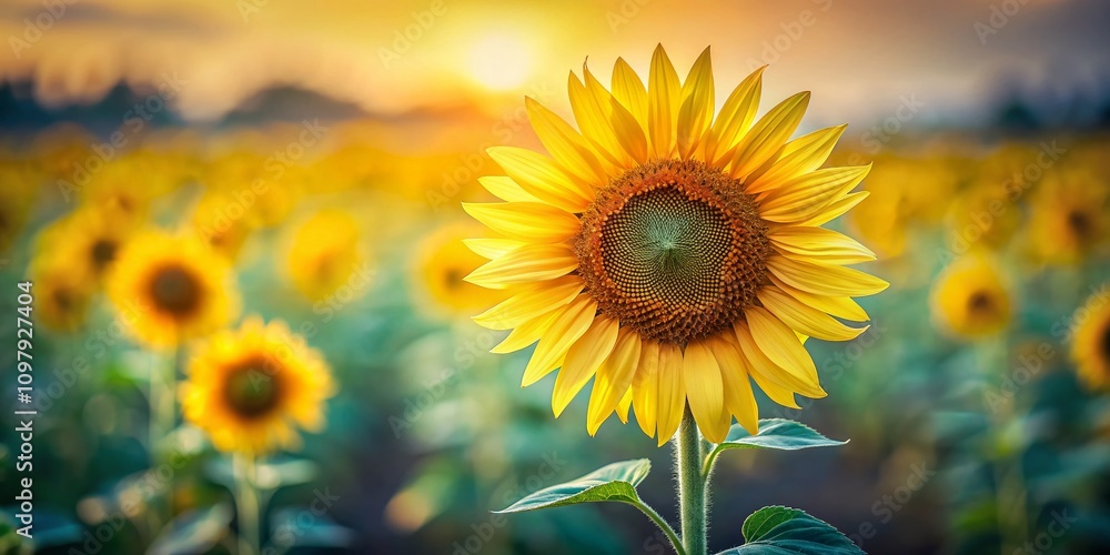 Fototapeta premium Minimalistic Sunflower Design for Agriculture Collection, Perfect for Web and Mobile Applications, Print Media, and Logo Development with Thin Line Outline Art Style