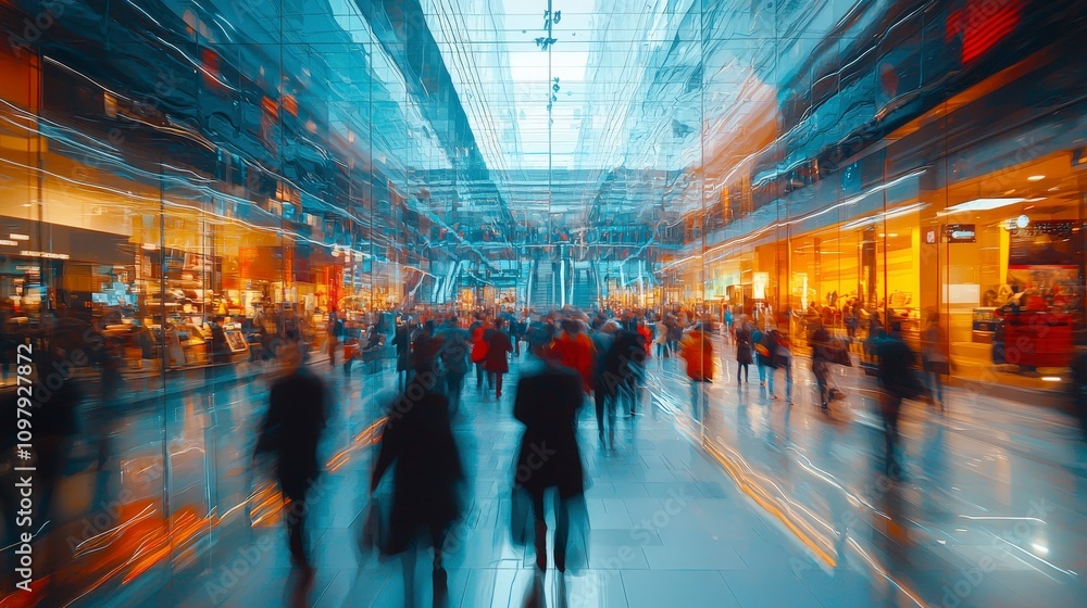 A colorful motion-blur image captures the lively flow of people in a modern urban atrium, illustrating excitement and the energy of daily life. A colorful motion-blur image captures the lively flow of people in a modern urban atrium, illustrating excitement and the energy of daily life.