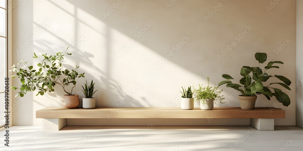 Fototapeta premium Minimalist Boho Chic White Wall Room Mockup