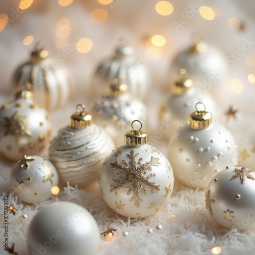 Elegant White and Gold Christmas Ornaments