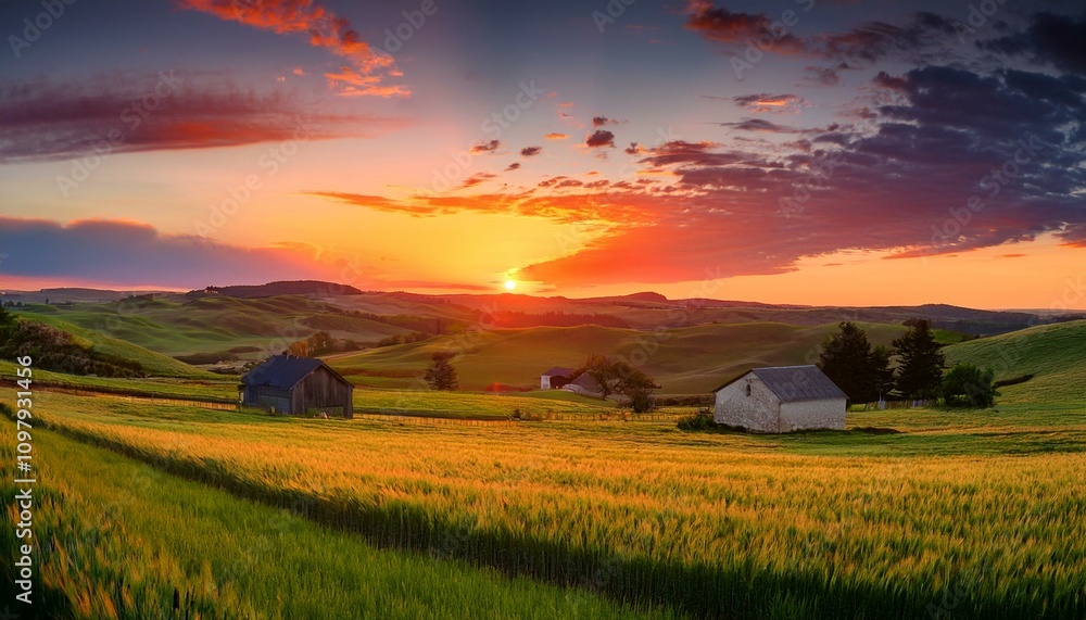 Fototapeta premium The rural landscape becomes a canvas for nature�fs fleeting moments of beauty. 