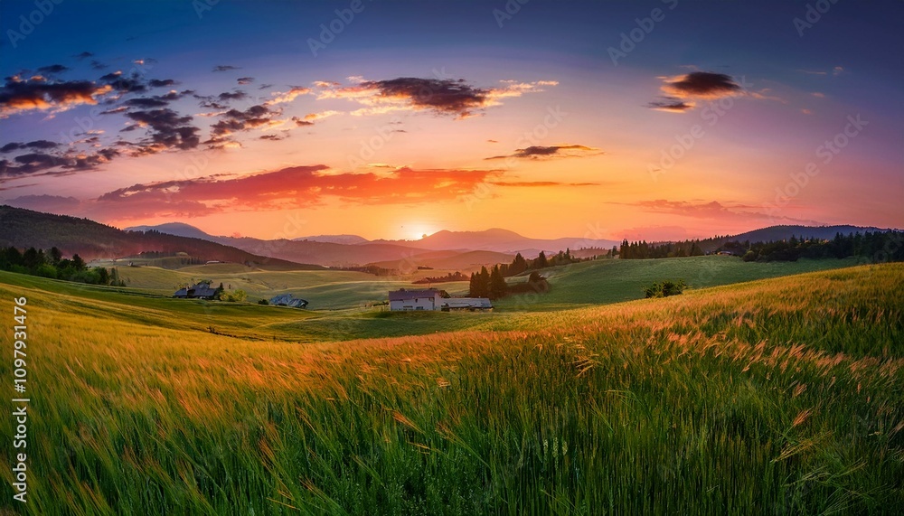 Fototapeta premium This picturesque scene captures the essence of rural life, filled with tranquility and beauty. 