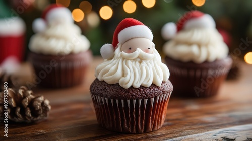 Gingerbread-flavored cupcakes with frosting shaped like Santaa??s beard. photo