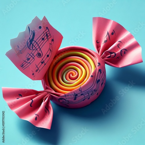 Candy wrapper notes unfurl to expose sweet musical centers photo