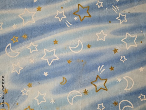 Принти на полотні Stars and crescent moon prints on blue nuance fabric