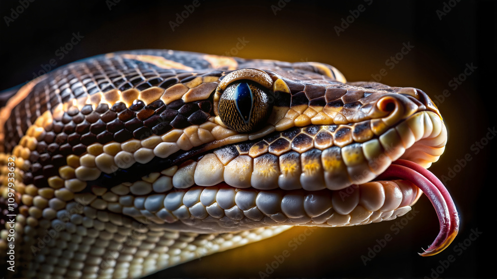 Fototapeta premium Python close-up with tongue, detailed wildlife photo
