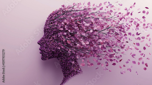 A silhouette of a woman gradually transforms into a cascade of petals, embodying the delicate journey of change and the beauty of fleeting moments in nature.