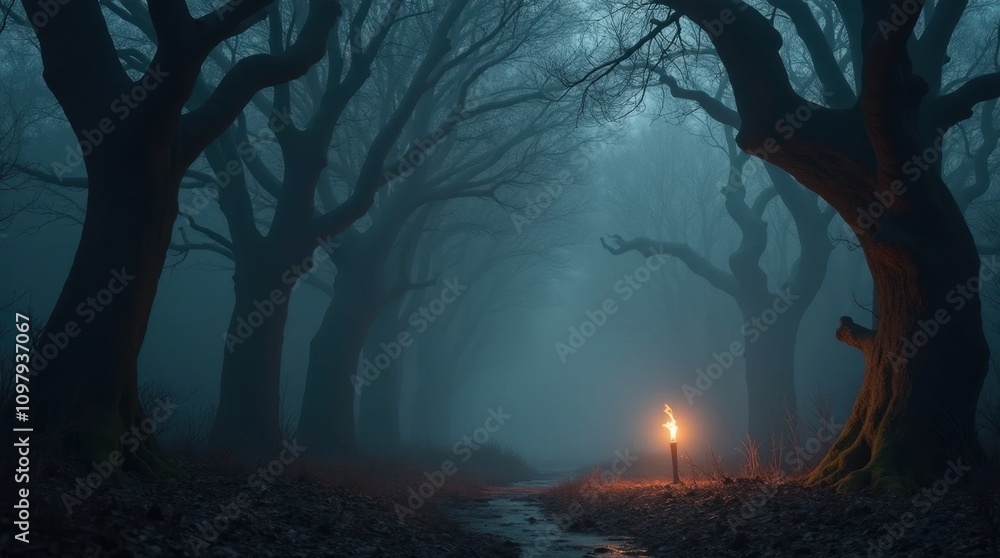 Obraz premium Ethereal Mist Shrouding a Dark Forest