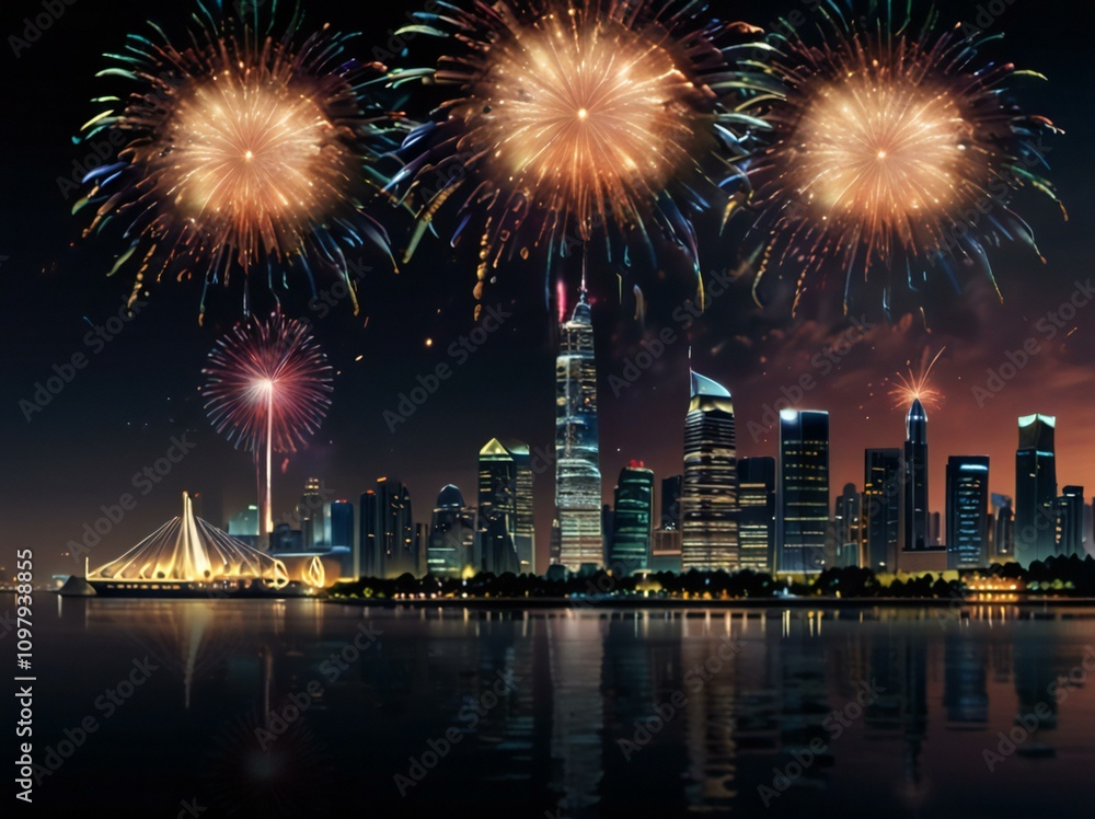 Fototapeta premium fireworks over the river