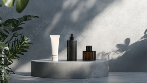 Wallpaper Mural Minimalistic Composition with Skincare Products and a Grey Background Torontodigital.ca