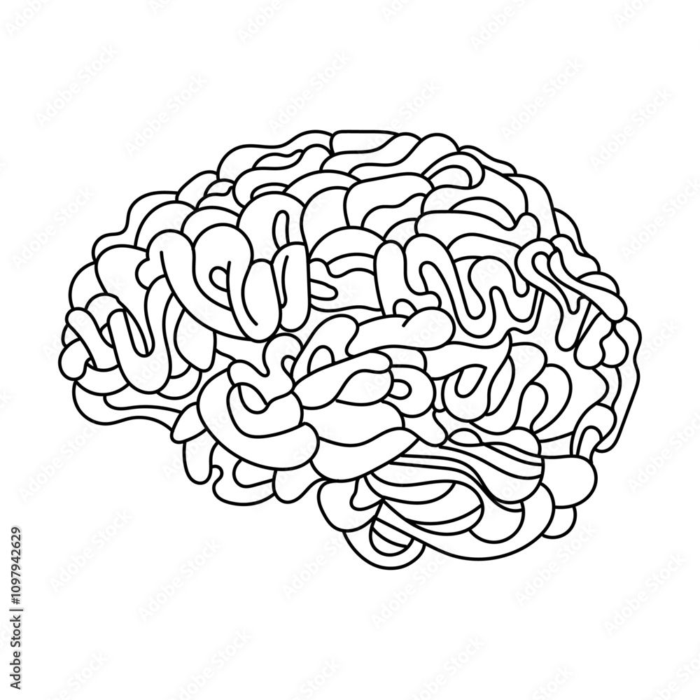 hand draw black white line brain hand draw black white line brain