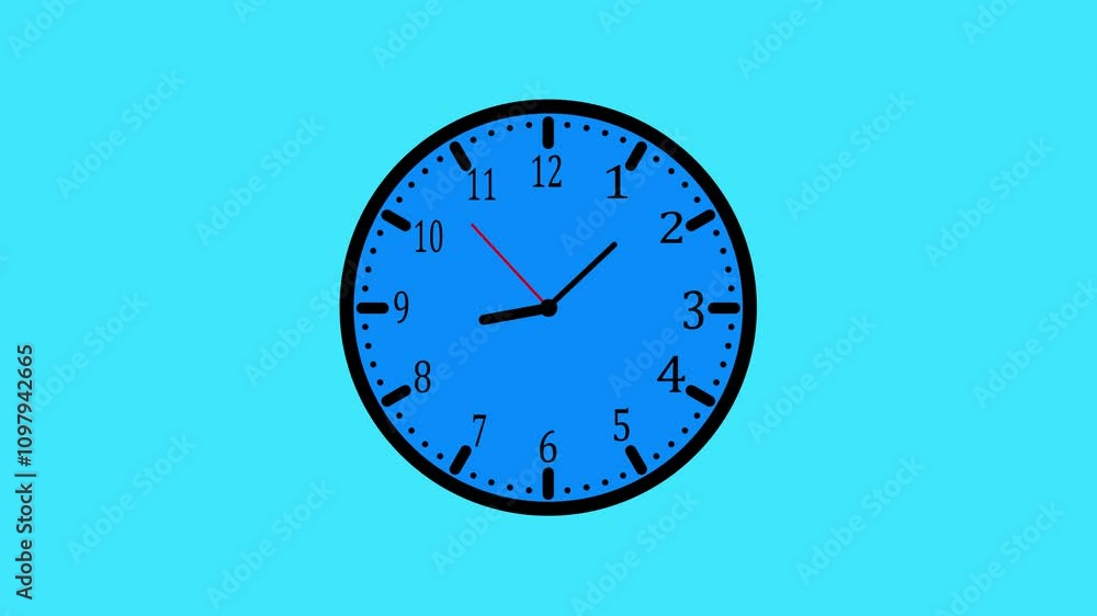 Analog clock icon with moving arrows animation on syin color background. Analog clock icon with moving arrows animation on syin color background.