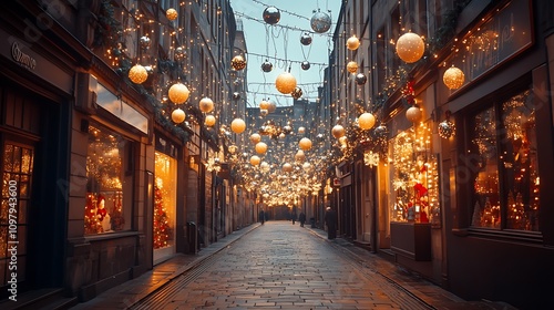 Wallpaper Mural Festive street decorated with lights and Christmas ornaments background for document Torontodigital.ca