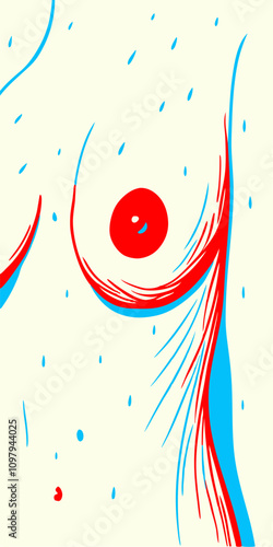 A woman's breast is shown in red and blue