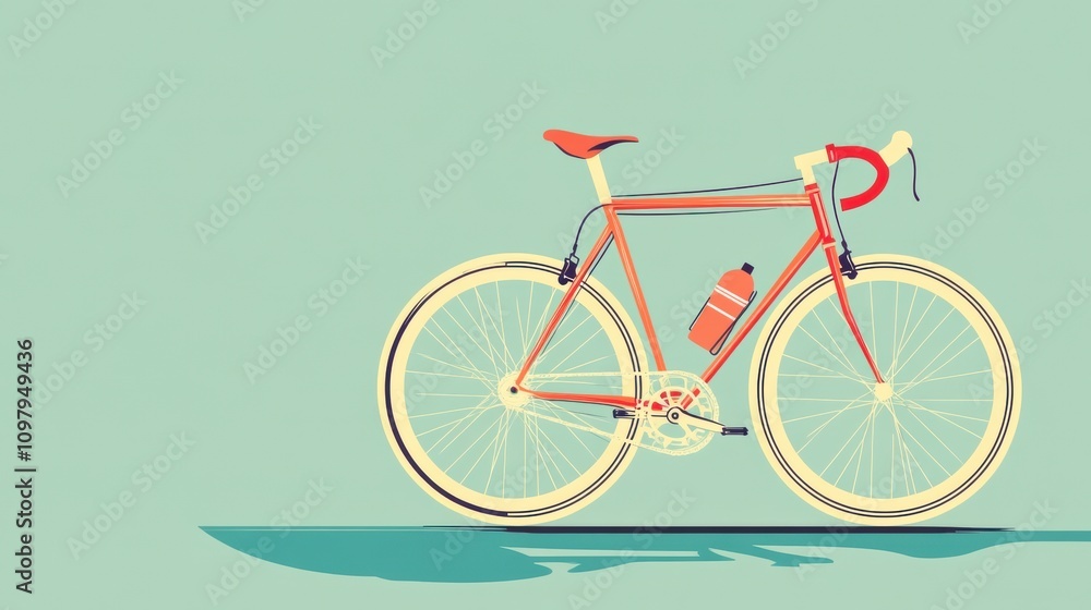 Fototapeta premium A minimalist illustration of a bicycle with a water bottle, emphasizing leisure and cycling.