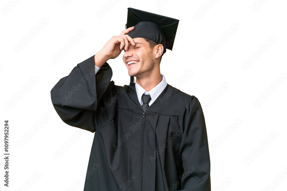 Young university graduate caucasian man over isolated background has realized something and intending the solution Young university graduate caucasian man over isolated background has realized something and intending the solution