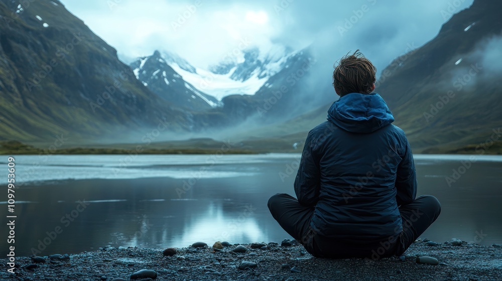 Fototapeta premium Mindfulness in extreme environments, teaching grounding techniques for challenging and stressful situations