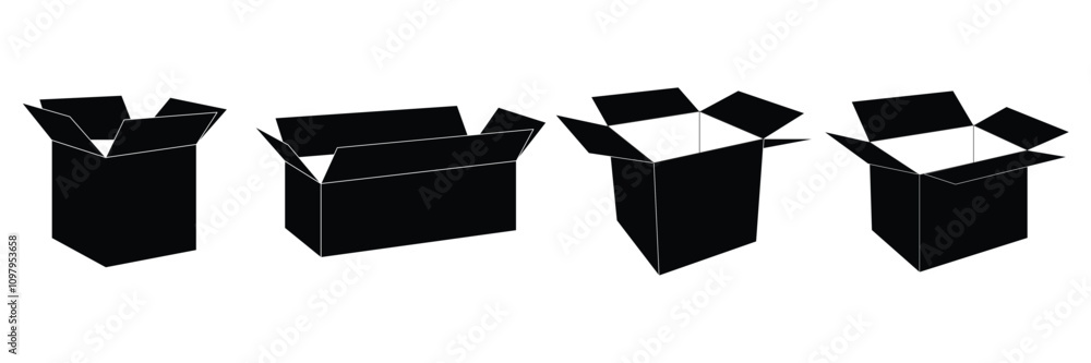 Open empty box silhouette vector set on white background Open empty box silhouette vector set on white background