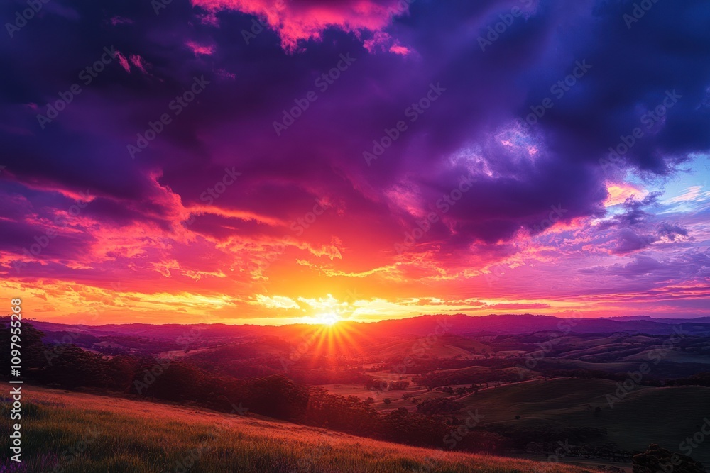 Fototapeta premium Dramatic Sunset Over Rolling Hills