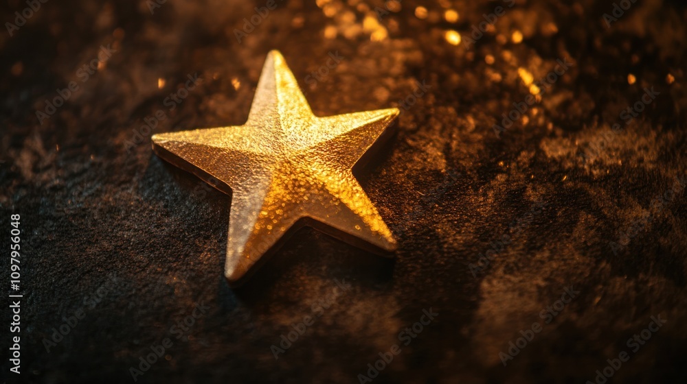 a shimmering golden star placed on a dark velvet background, glimmering with reflections of light, a shimmering golden star placed on a dark velvet background, glimmering with reflections of light,