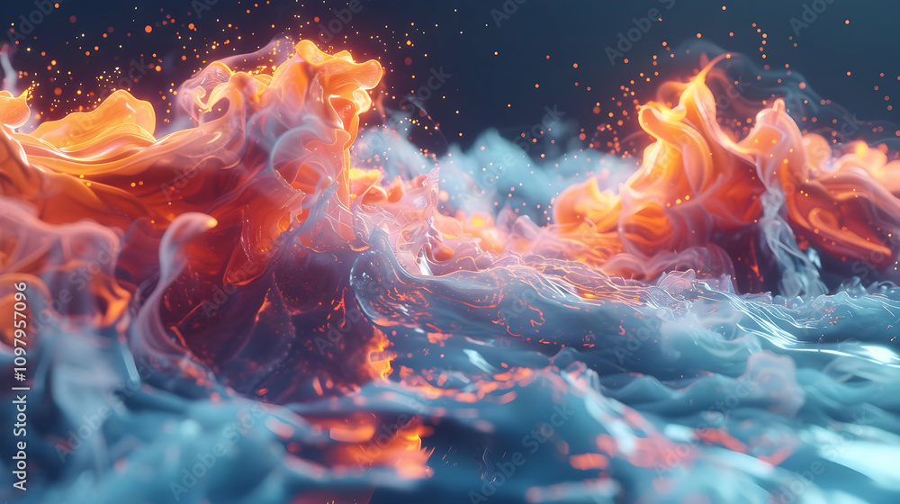 Abstract 3D Render Blue and Orange Fire Waves Abstract 3D Render Blue and Orange Fire Waves