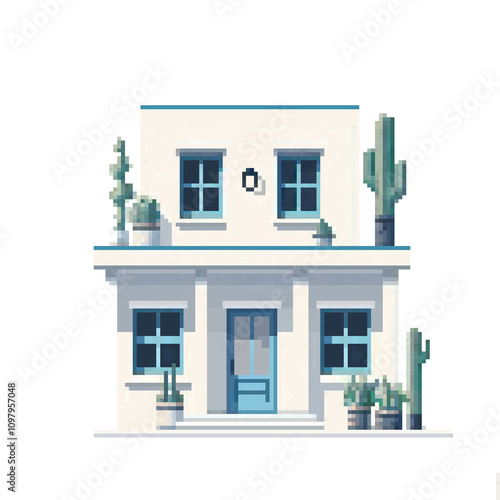 pixel art of a Greek house