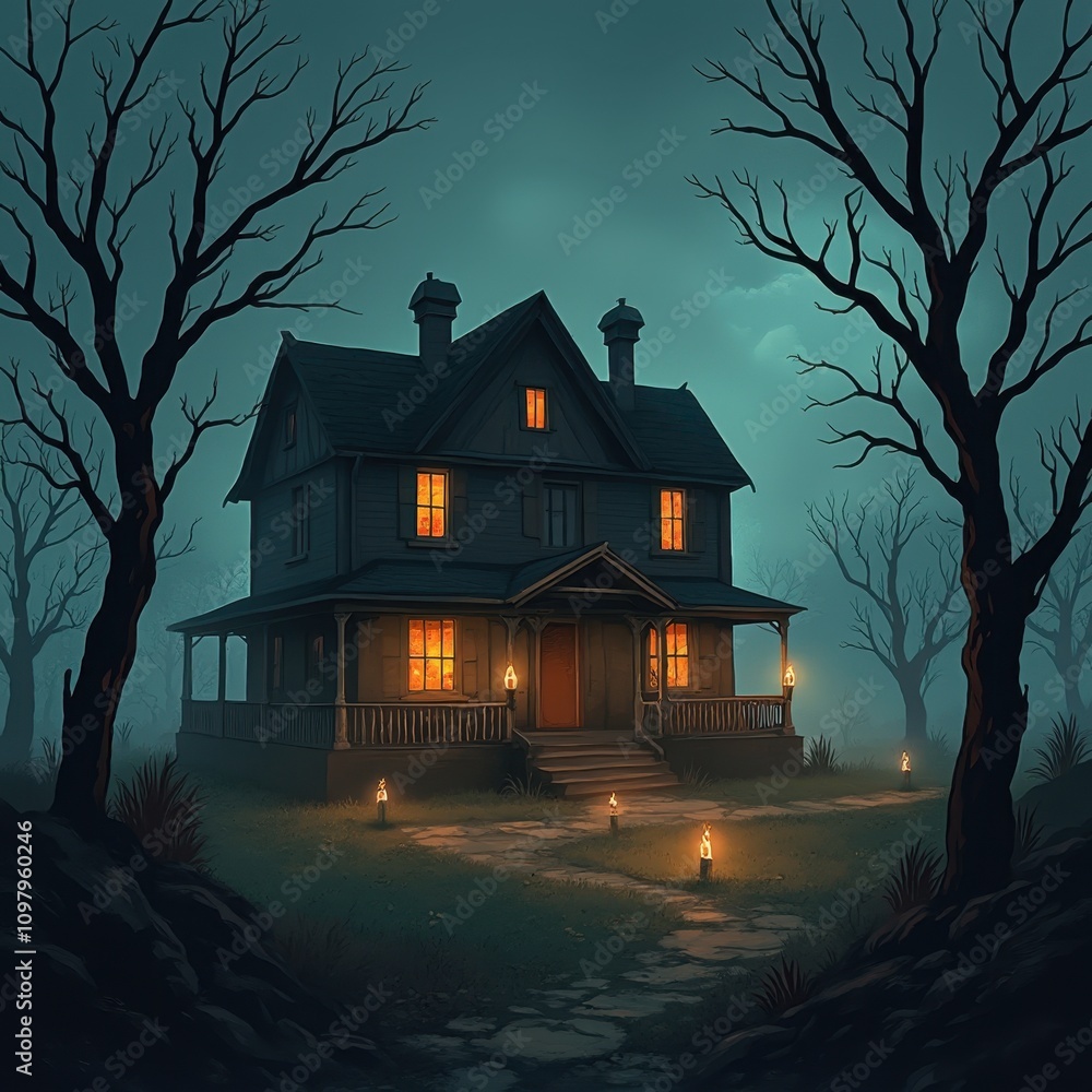 Haunted House with Flickering Candles and Fog Haunted House with Flickering Candles and Fog