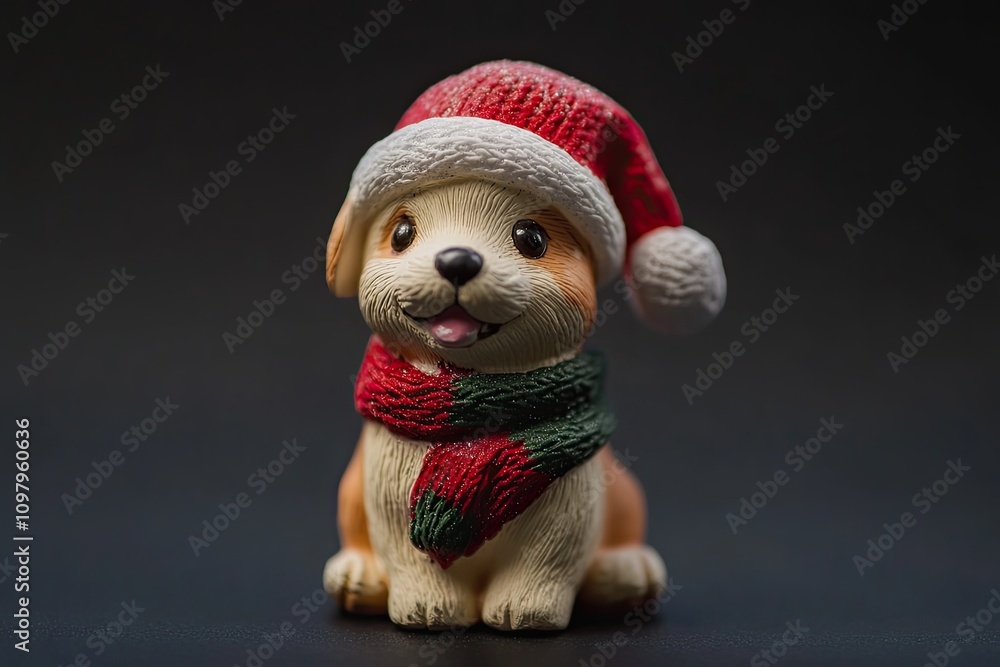 Christmas cute puppy miniature toy decoration isolated on black gradient background Christmas cute puppy miniature toy decoration isolated on black gradient background
