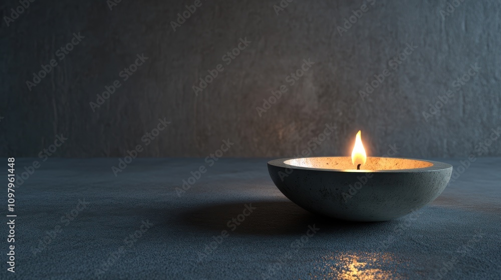 Lit candle in bowl on dark surface. Lit candle in bowl on dark surface.