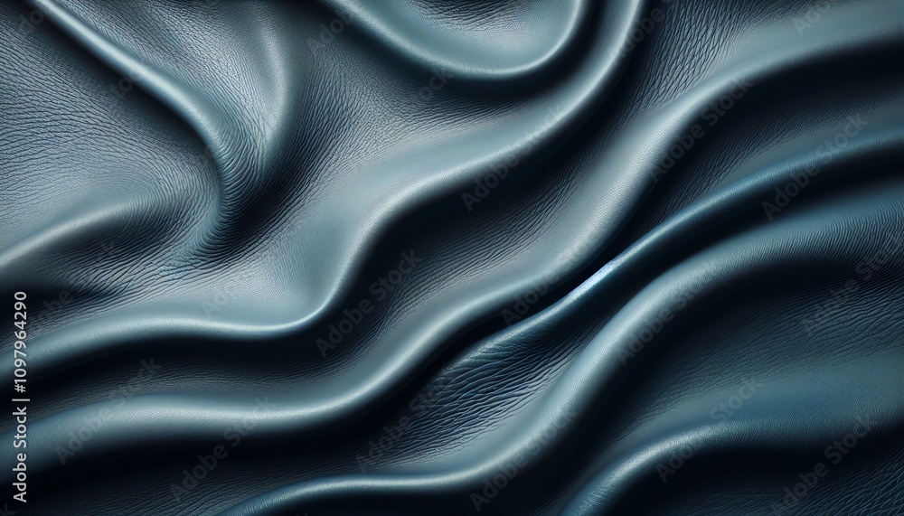 Fototapeta premium Elegant dark blue leather texture displaying soft waves and subtle sheen under soft lighting
