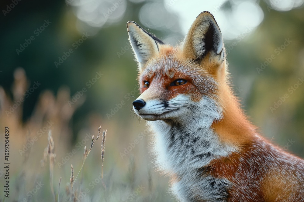 Fototapeta premium Fuchs - Red Fox on White Background, Isolated View from the Side