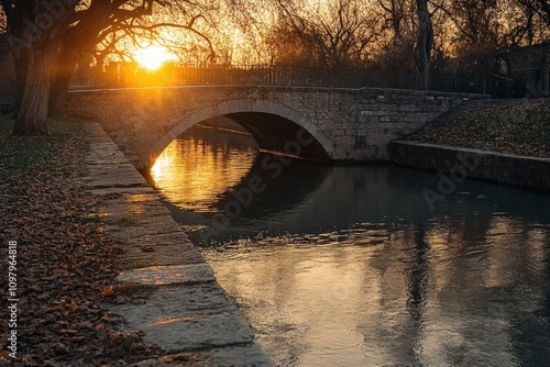 Padova Sunset at Kanal am Prato della Valle Platz in Italy with Water Canal and Bridge photo