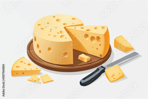 piece of cheese sliced with holes stock illustration isolated on white background