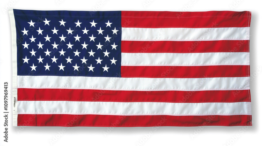 Fototapeta premium United States flag displayed outdoors during a sunny day at a public gathering