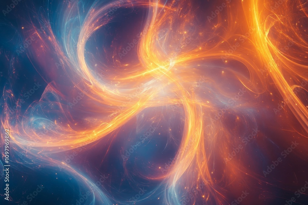 Fototapeta premium Abstract swirling cosmic nebula, fiery orange and blue.